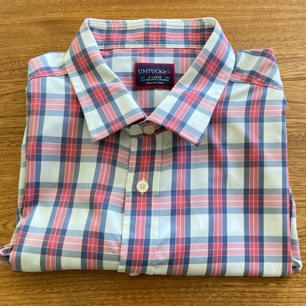 UNTUCKit Red and Blue Plaid Casual Button Down Shirt